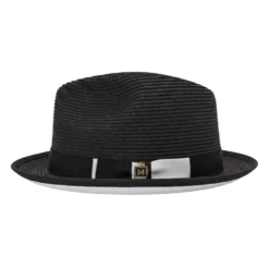 Two-Tone Ribbon Stingy Brim Pinch Braided Fedora - Black/White