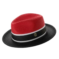 Two-Tone Braided Pinch Fedora With Ribbon - Red/Black
