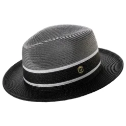 Two-Tone Braided Pinch Fedora With Ribbon - Gray/Black