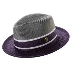 Two-Tone Braided Pinch Fedora With Ribbon - Gray/Purple