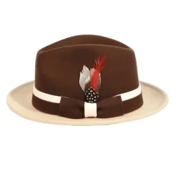 Two-Tone Brown/Beige Wool Felt Fedora with Band and Ribbon