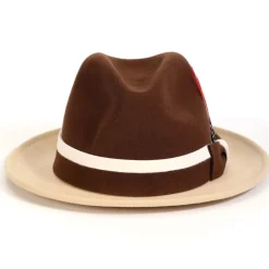 Two-Tone Brown/Beige Wool Felt Fedora with Band and Ribbon