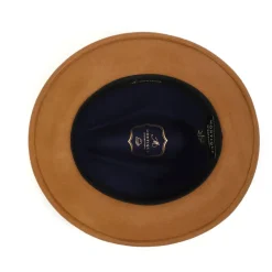 Two-Tone Navy/Cappuccino Wool Felt Fedora with Band and Ribbon