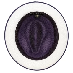 Two-Tone Ribbon Stingy Brim Pinch Braided Fedora - Purple/White
