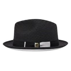Two-Tone Ribbon Stingy Brim Pinch Braided Fedora - Black/White