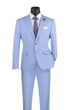 Ultra Slim Fit 2 Piece Suit Stretch Fabric in Solid Light Blue