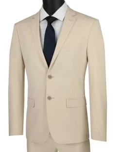 Ultra Slim Fit 2 Piece Suit Stretch Fabric in Solid Beige