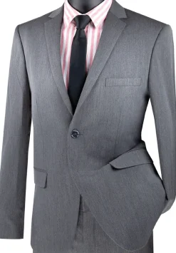 Ultra Slim Fit 2 Piece Suit Stretch Fabric in Solid Charcoal
