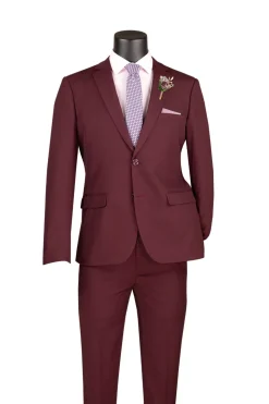 Ultra Slim Fit 2 Piece Suit Stretch Fabric in Solid Burgundy