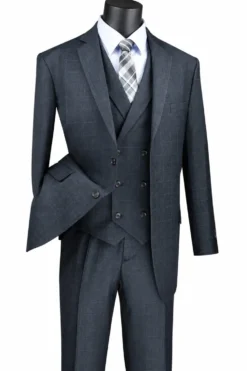 Venetian Collection - Charcoal Regular Fit Glen Plaid 2 Button 3 Piece Suit
