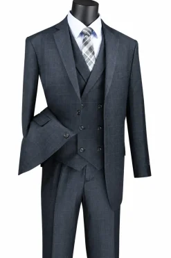 Venetian Collection - Charcoal Regular Fit Glen Plaid 2 Button 3 Piece Suit