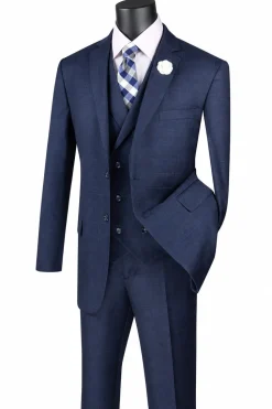 Venetian Collection - Navy Regular Fit Glen Plaid 2 Button 3 Piece Suit