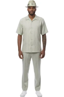 Vertical Stripe Jacquard Short Sleeve Walking Suit - Mint