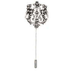 Vintage Black Silver Hollow Double Lion Lapel Pin