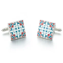 Vintage-Inspired Geometric Square Enamel Cufflinks