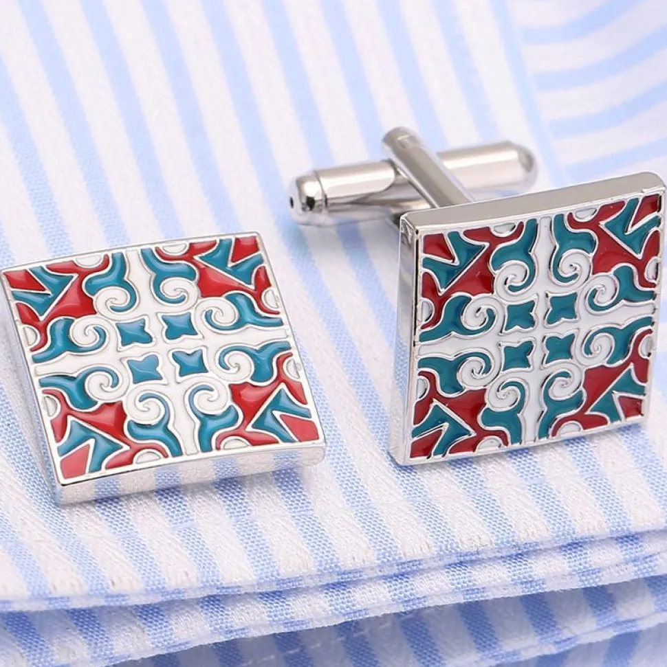 Vintage-Inspired Geometric Square Enamel Cufflinks