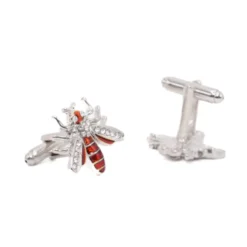 Vintage-Inspired Silver Honey Bee Cufflinks with Colored Glass Crystals