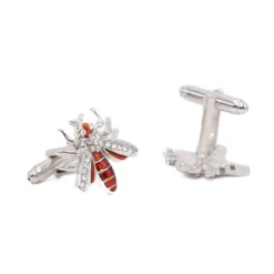 Vintage-Inspired Silver Honey Bee Cufflinks with Colored Glass Crystals