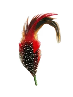 Vivid Crimson & Gold Signature Hat Feather - Hand-Selected Plume
