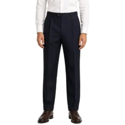 (34W) Regular Fit Pleated Pre-hemmed With Cuffs - Navy