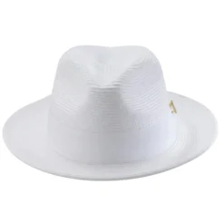 White Braided Wide Brim Pinch Fedora Matching Grosgrain Ribbon