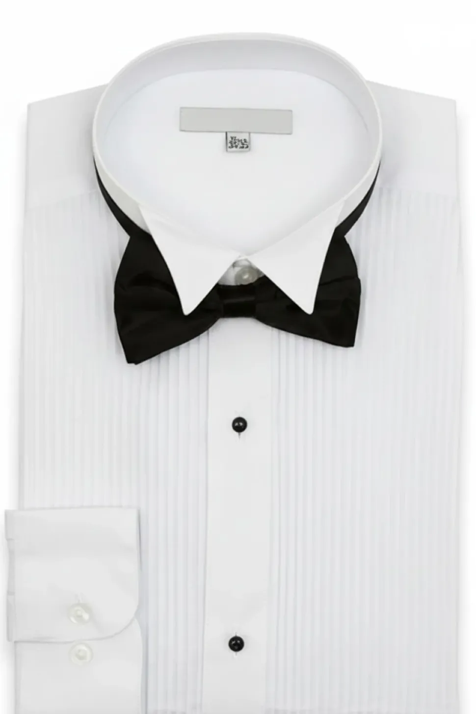 White Regular Fit Wingtip Collar Pin Pleated Tuxedo Shirt with Bow Tie
