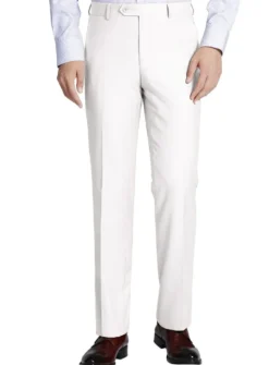 White Slim Fit Dress Pants Flat Front Pre-hemmed