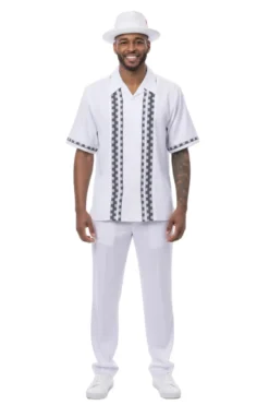 White Tonal Panel Short Sleeve Walking Suit