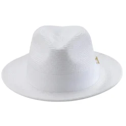 White Braided Wide Brim Pinch Fedora Matching Grosgrain Ribbon