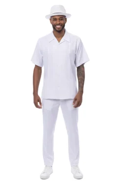 White Geometric Panel Short Sleeve Walking Suit