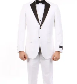 White Modern Fit Tuxedo 3 Piece with Black Lapel 6 Button Vest