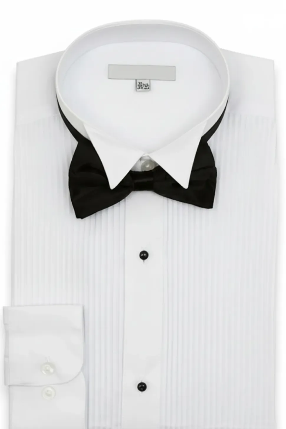 White Regular Fit Wingtip Collar Pin Pleated Tuxedo Shirt with Bow Tie