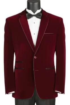 Wine Slim Fit Velvet Sport Coat Single Breasted 2 buttons