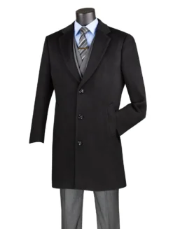 Wool & Cashmere Regular Fit Top Coat 38" Long in Black