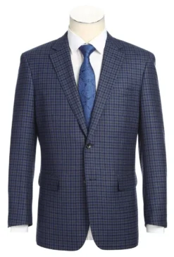 Wool Blend Blue Regular Fit Mini Check Pattern Sports Coat