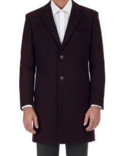 Wool Blend Burgundy Overcoat