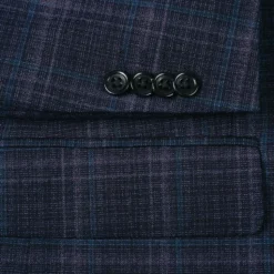 Wool Blend Regular Fit Stretch Checked Blazer in Navy