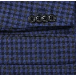 Wool Blend Blue Regular Fit Mini Check Pattern Sports Coat