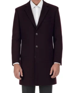 Wool Blend Burgundy Overcoat