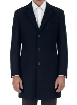 Wool Blend Navy Overcoat