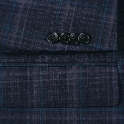 Wool Blend Regular Fit Stretch Checked Blazer in Navy