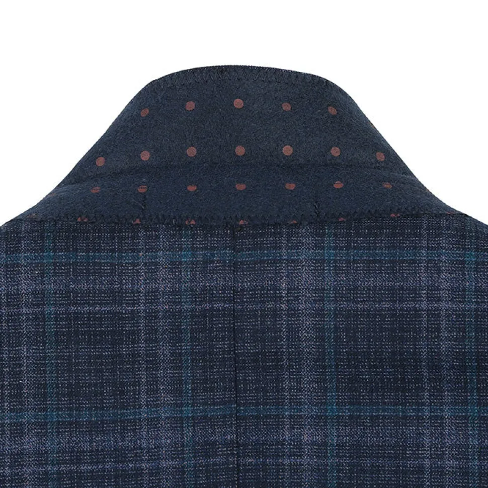 Wool Blend Regular Fit Stretch Checked Blazer in Navy