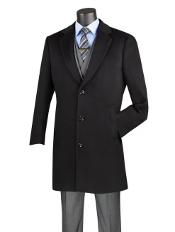Wool & Cashmere Regular Fit Top Coat 38" Long in Black