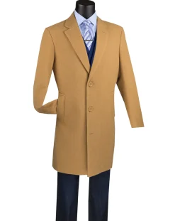 Wool & Cashmere Regular Fit Top Coat 38" Long in Camel