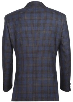 100% Wool Regular Fit 2 Button Sports Coat In Navy Plaid