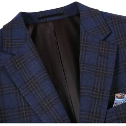 100% Wool Regular Fit 2 Button Sports Coat In Navy Plaid