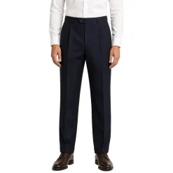 (34W) Regular Fit Pleated Pre-hemmed With Cuffs - Navy