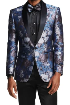 (2XL) Blue Slim Fit Satin Blazer