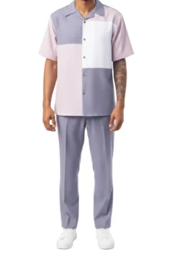 (XL) Men's Gunmetal Pink Color Block 2 Piece Walking Suit