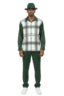 (4XL) Men's Hunter Plaid Pattern Long Sleeve Walking Suit